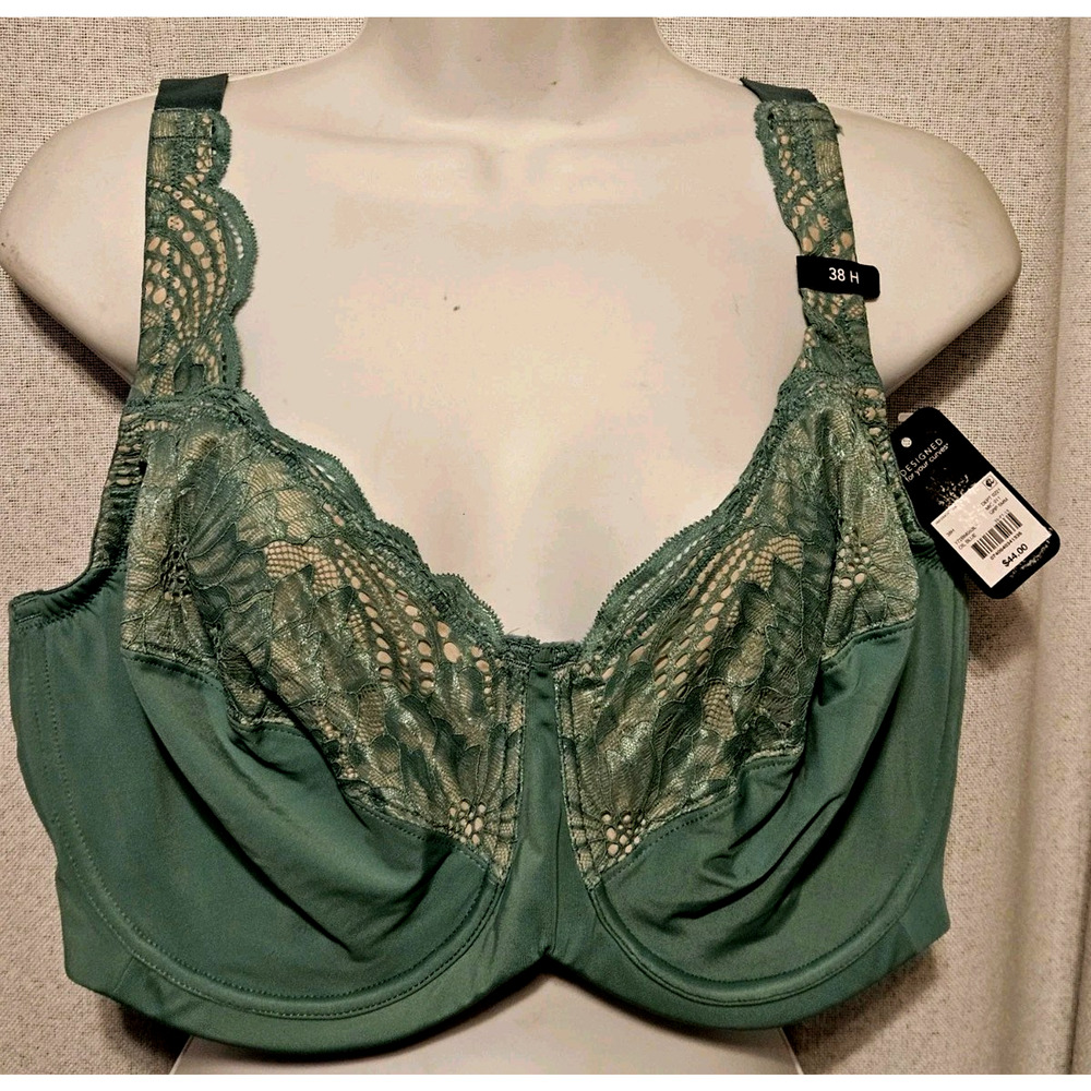 NEW $44 Modern Movement Y72BM053L UW Green Satiny Unlined w Lace Support Bra 38H